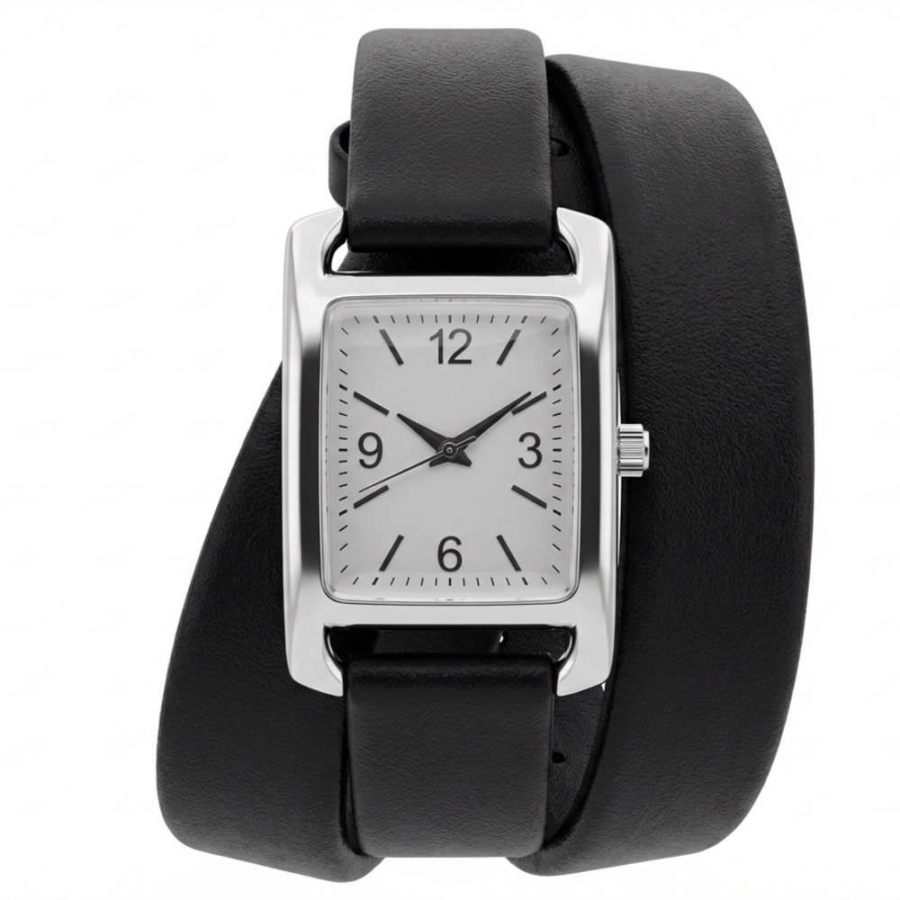 Trendy Double-Wrap Silver Rectangular Watch Black… - image 2
